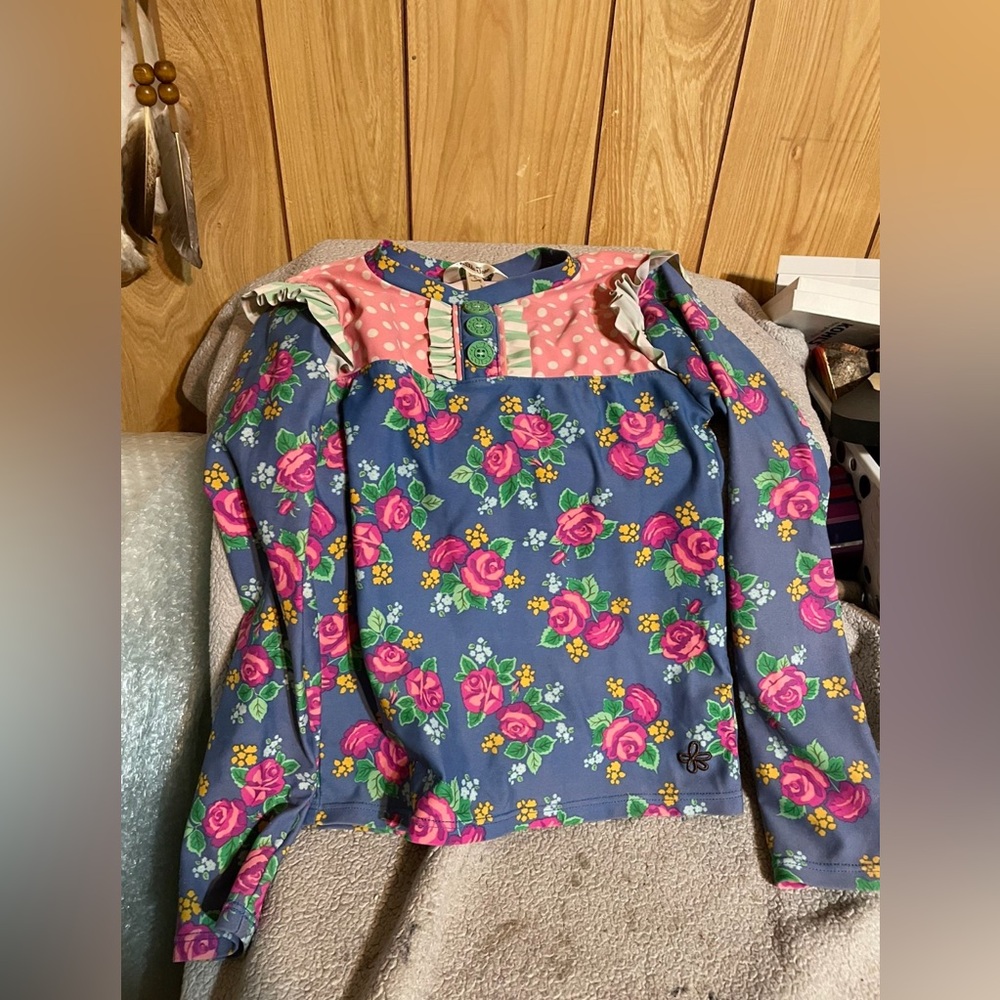 Matilda Jane Multicolor Floral with Green Buttons Rashguard Top
